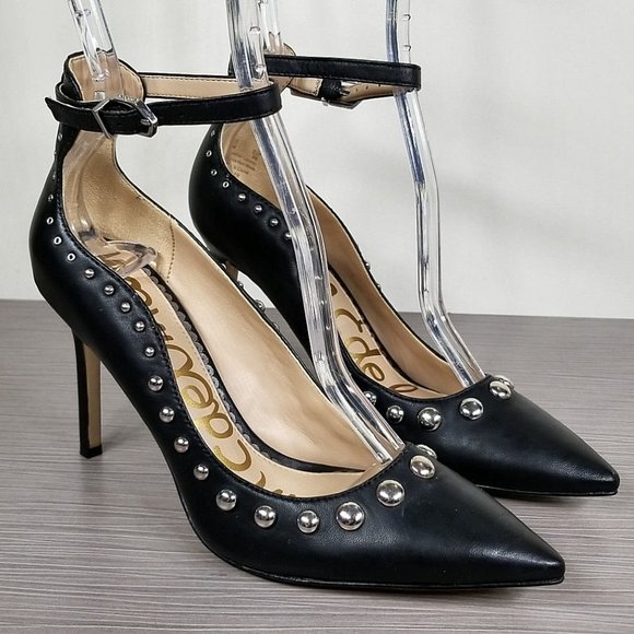 Sam Edelman Helen Ankle Strap Pump, Black Leather, Womens Size 5 M / 35 - Picture 3 of 11